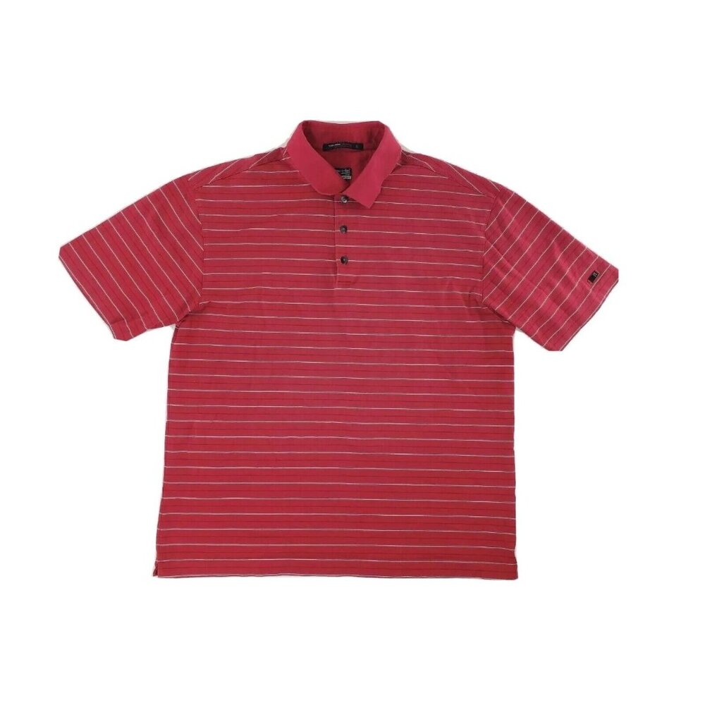 Nike Tiger Woods Mens Golf Polo Shirt L Red Striped Short Sleeve